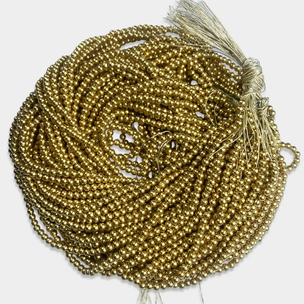 3mm Bunch Beads – 5 Bunches (Each 12 Lines) – Dull Gold