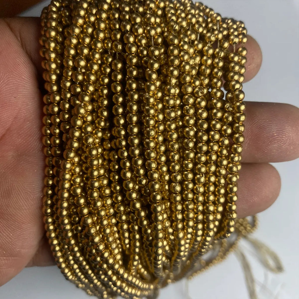 3mm Bunch Beads – 5 Bunches (Each 12 Lines) – Dull Gold