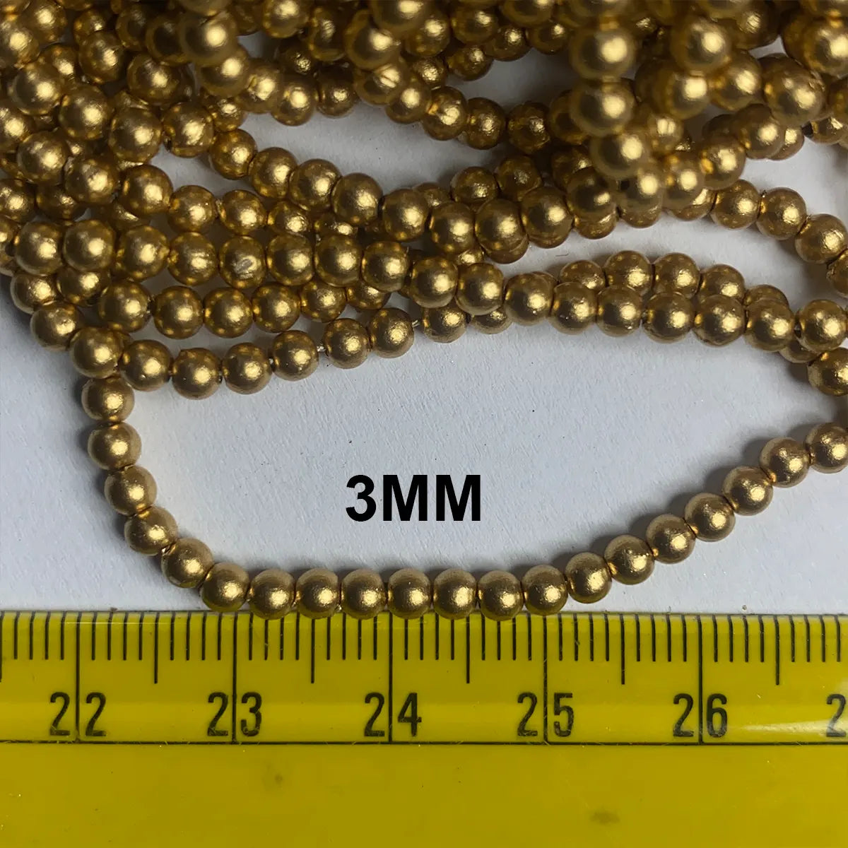 3mm Bunch Beads – 5 Bunches (Each 12 Lines) – Dull Gold