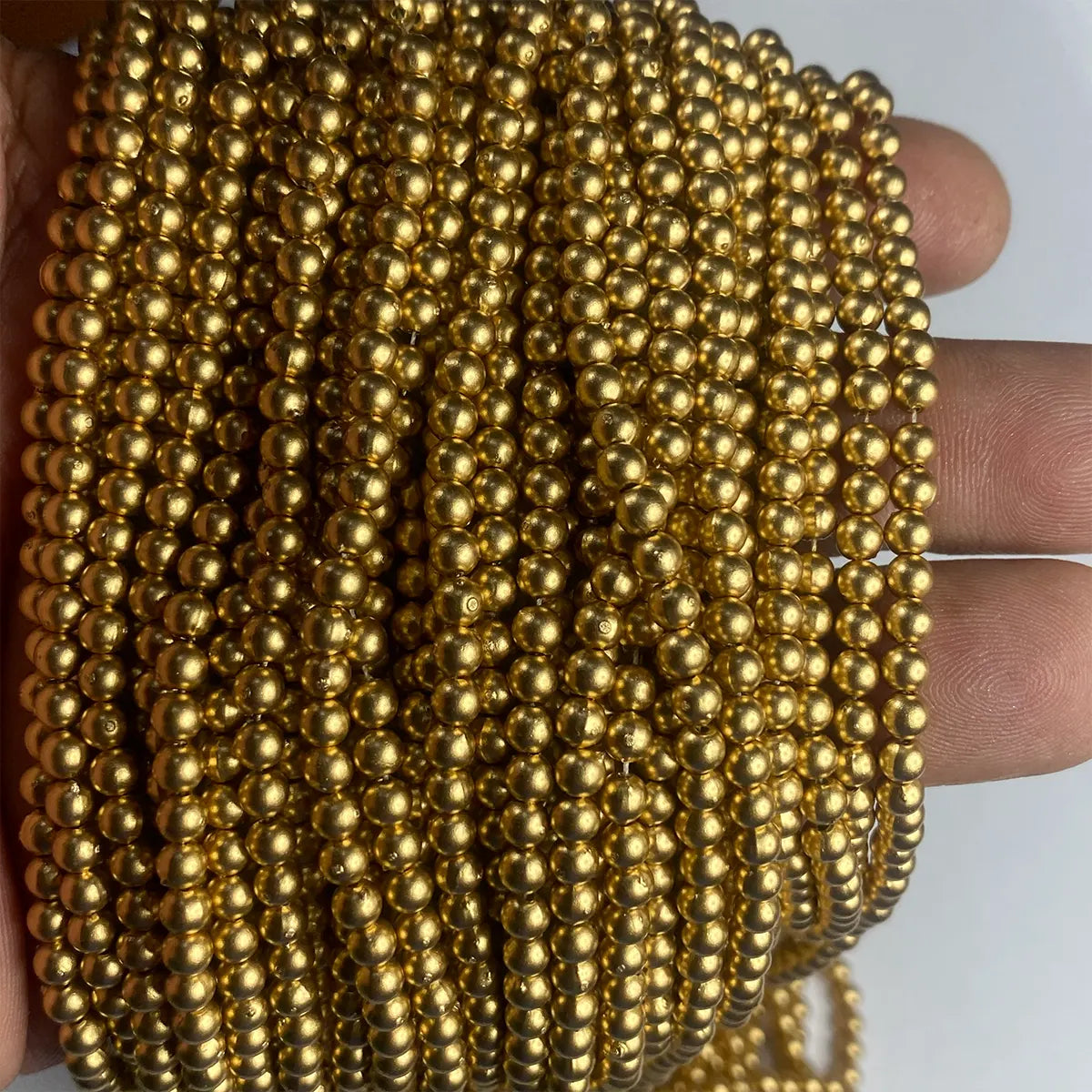 4mm Bunch Beads – 5 Bunches (Each 12 Lines) – Dull Gold