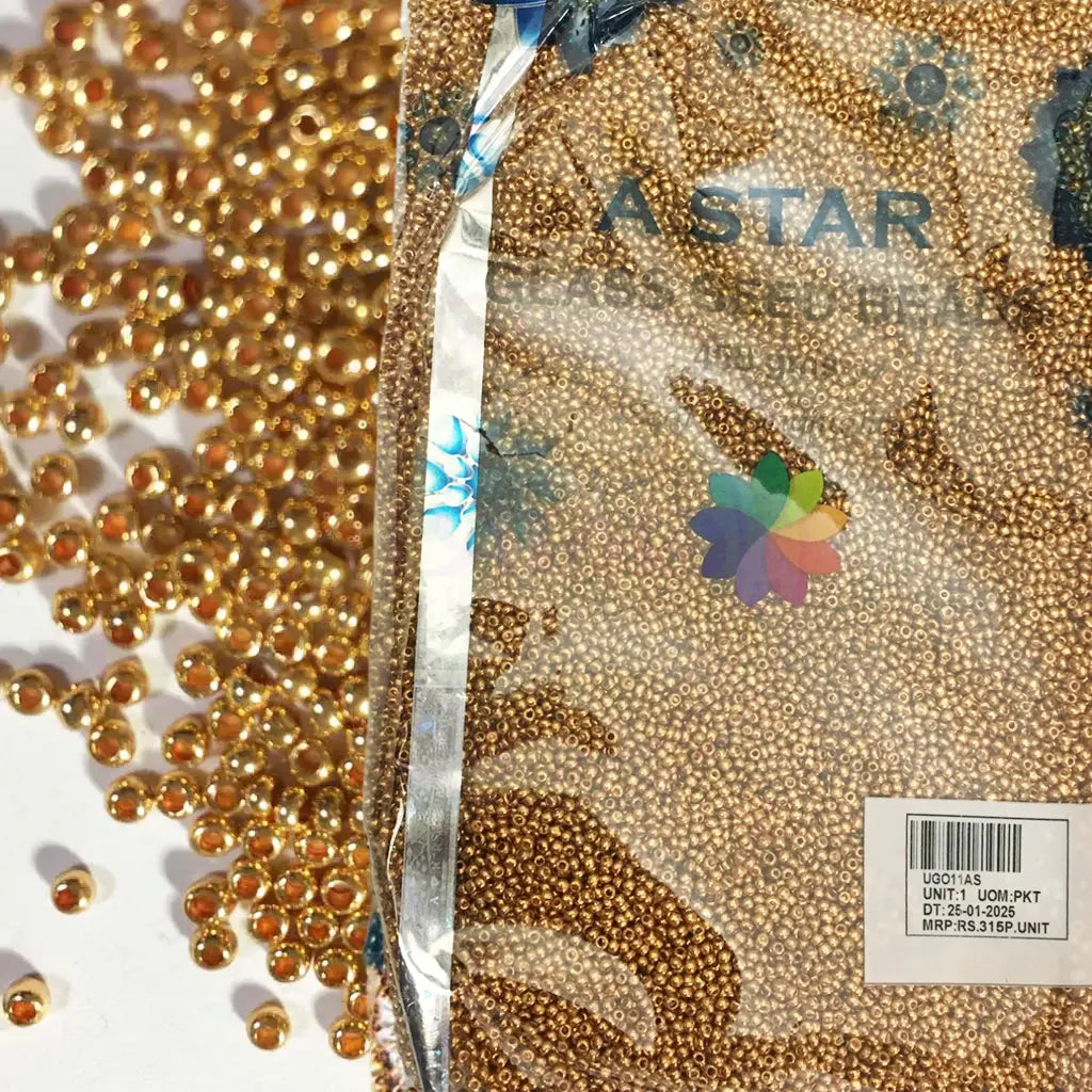 A STAR Sugar or Seed Beads Gold Color 10/0(2mm) 100Grams Pack