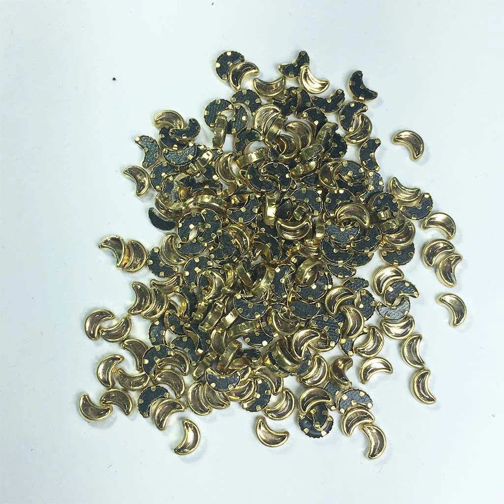 Kundan Stone 6x4mm Gold Color Flat Back Framed Crescent or Moon  Shape - 100 grams