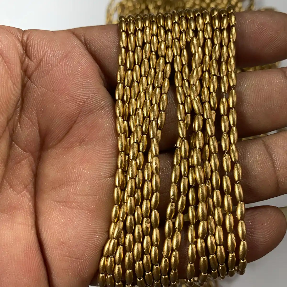 Eye Shape 3mm Bunch Beads – 5 Bunches (Each 12 Lines) – Dull Gold – A1 Quality