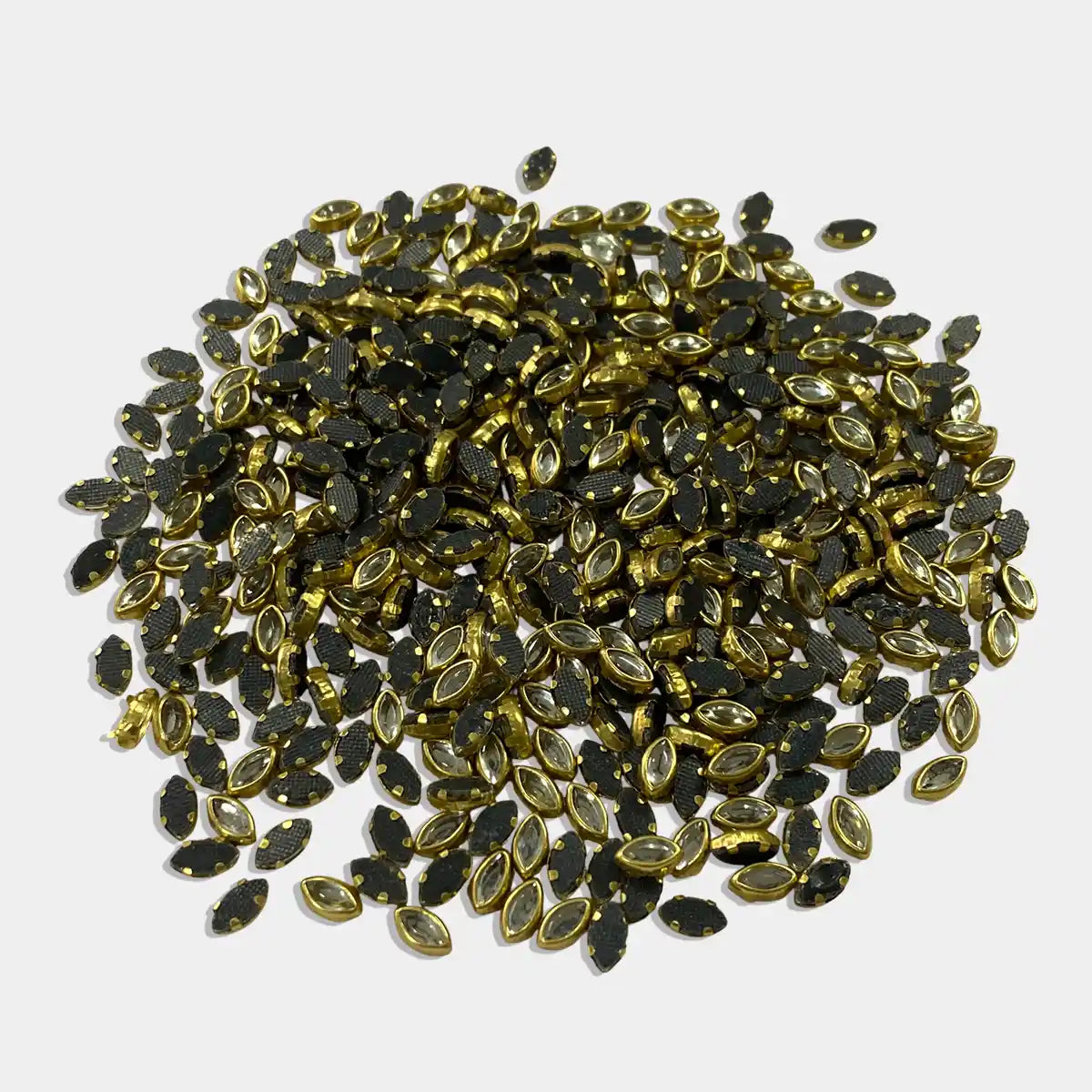 Kundan Stone 6x4mm (6k) White Color Flat Back Framed Eye Shape - 100 grams