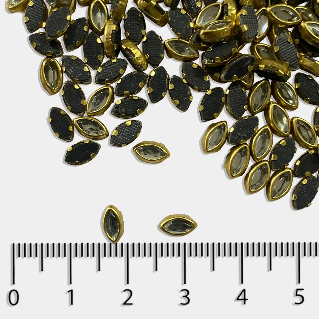 Kundan Stone 6x4mm (6k) White Color Flat Back Framed Eye Shape - 100 grams