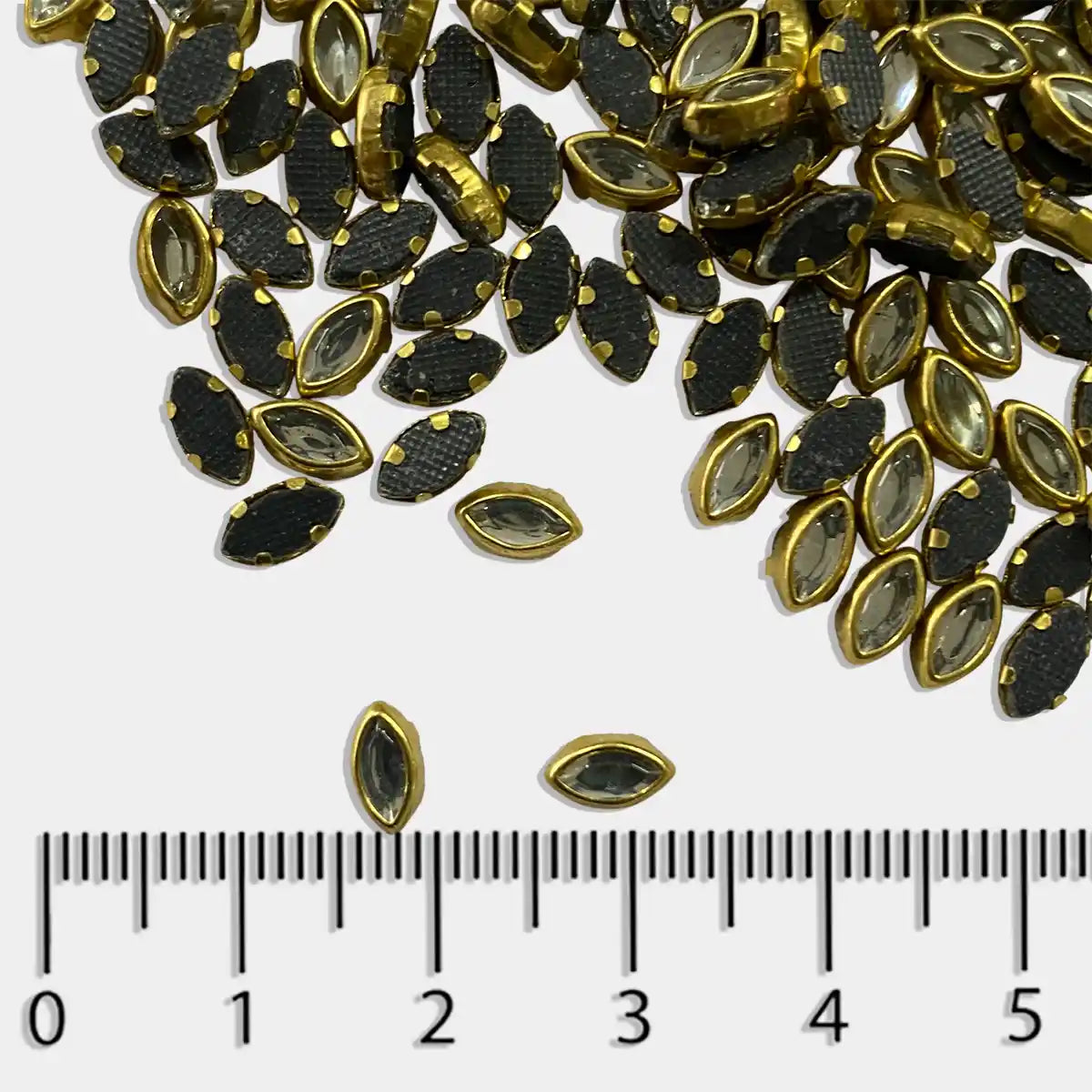 Kundan Stone 6x4mm (6k) White Color Flat Back Framed Eye Shape - 100 grams