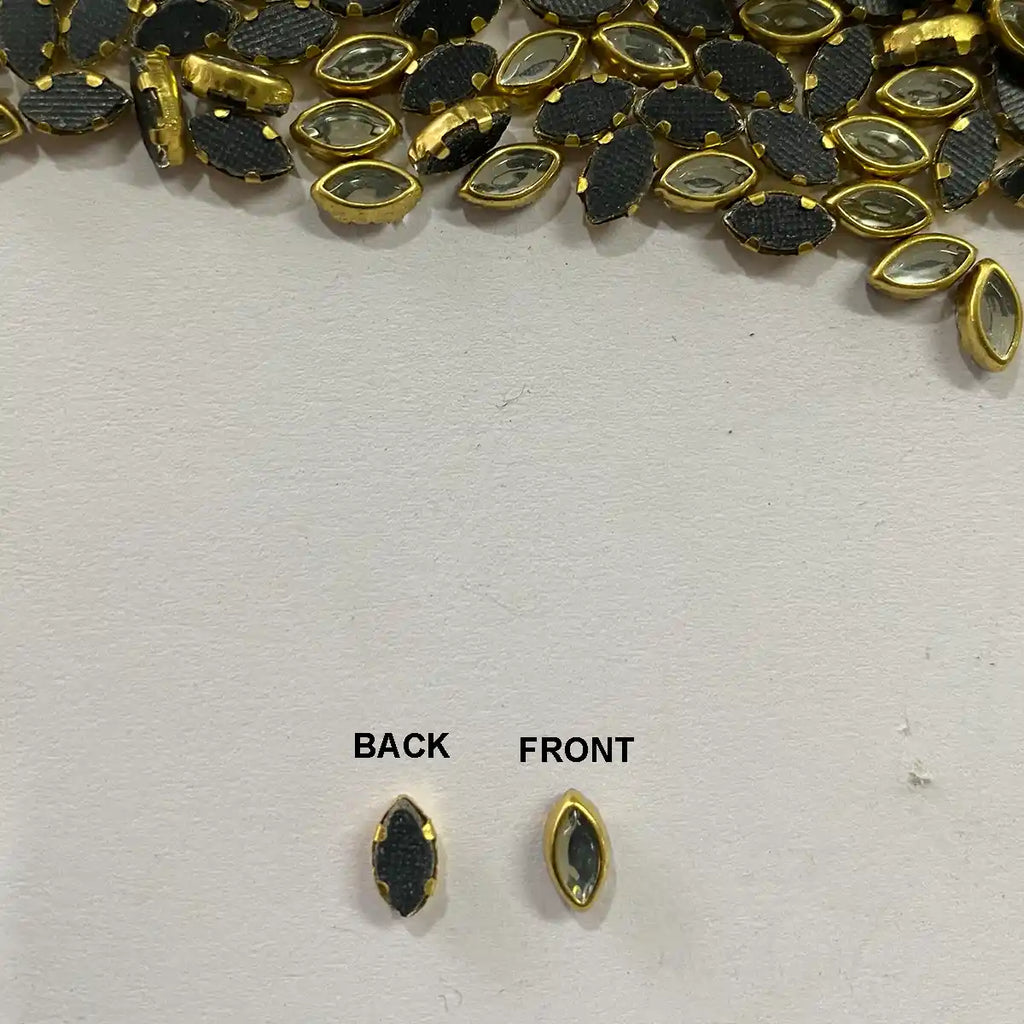 Kundan Stone 6x4mm (6k) White Color Flat Back Framed Eye Shape - 100 grams