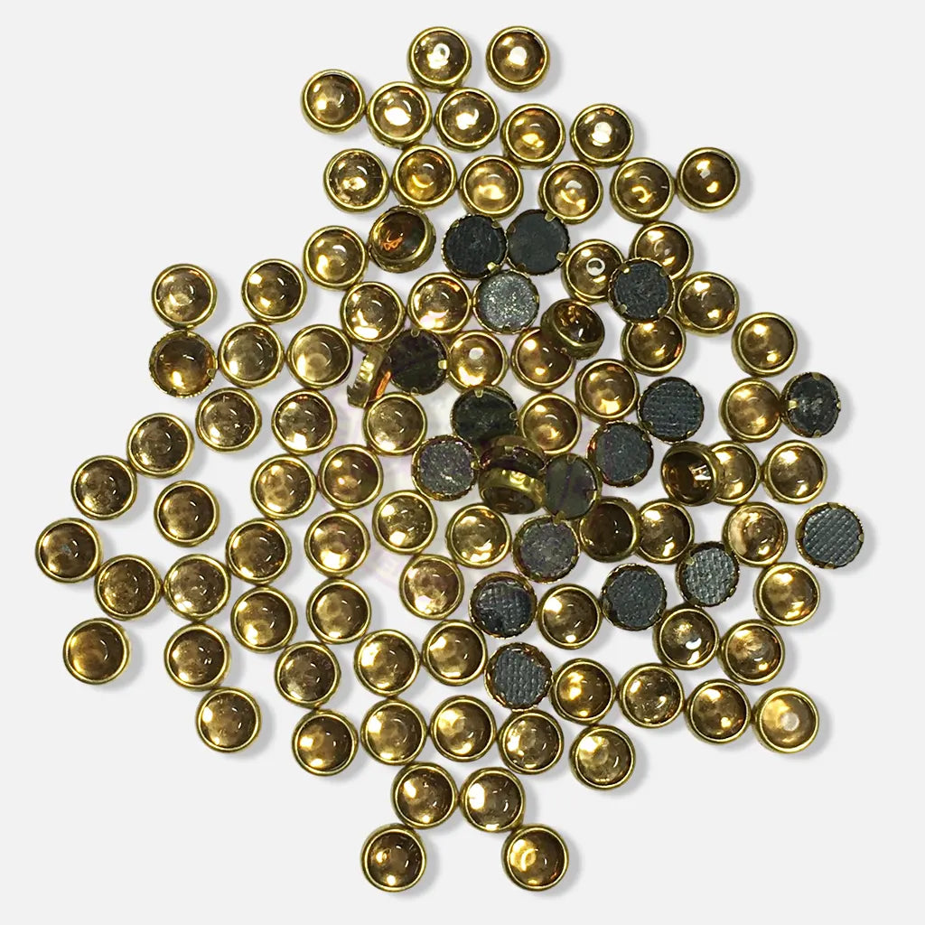 Kundan Stone 5mm Gold Color Flat Back Framed Round Shape - 100 grams