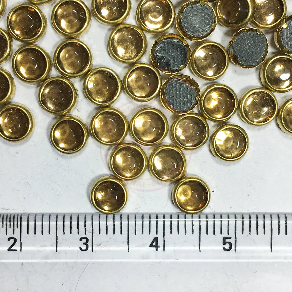 Kundan Stone 5mm Gold Color Flat Back Framed Round Shape - 100 grams