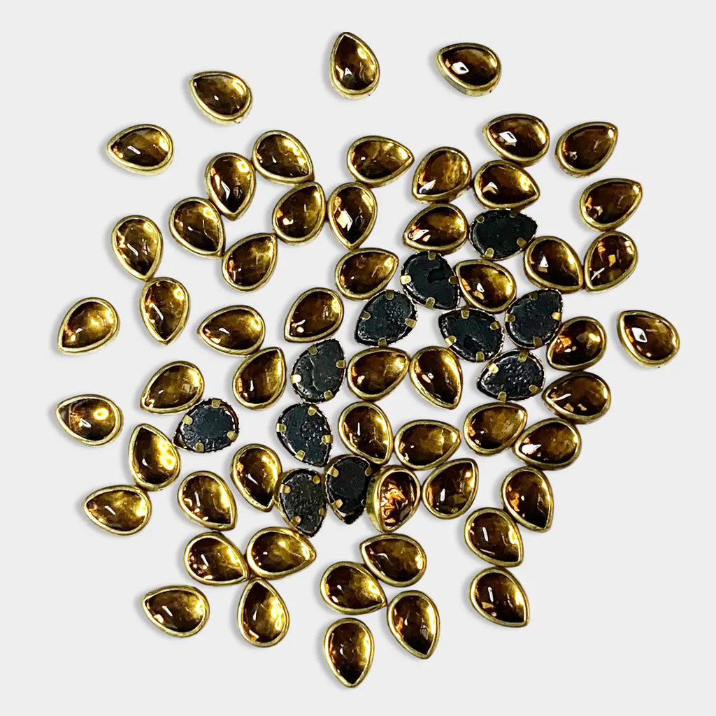 Kundan Stone 9x6mm(8k) Gold Color Flat Back Framed Drop Shape - 100 grams