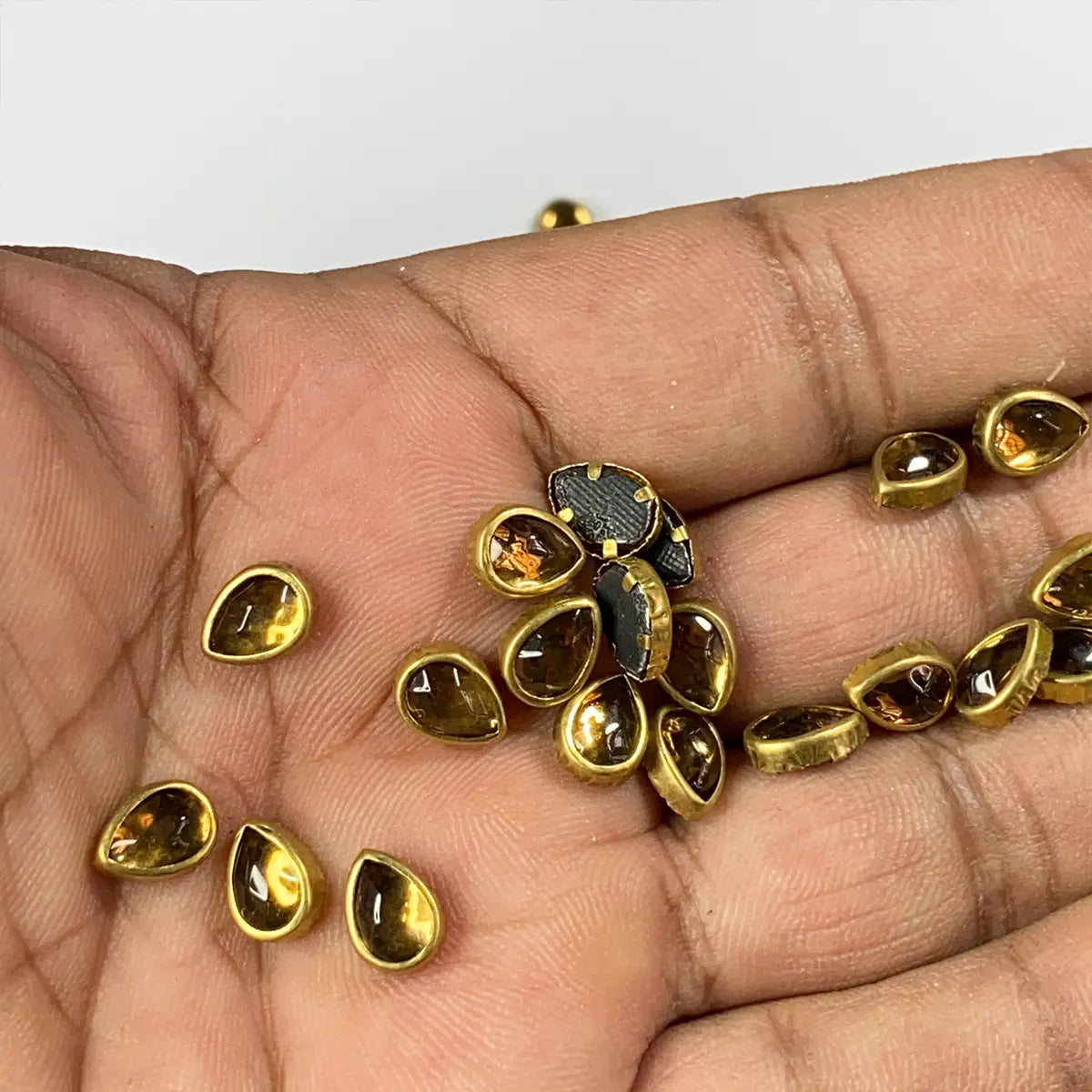 Kundan Stone 9x6mm(8k) Gold Color Flat Back Framed Drop Shape - 100 grams