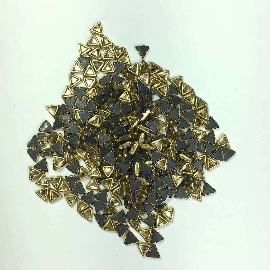 Kundan Stone 4mm(4/4) Gold Color Flat Back Framed Triangle Shape - 100 grams