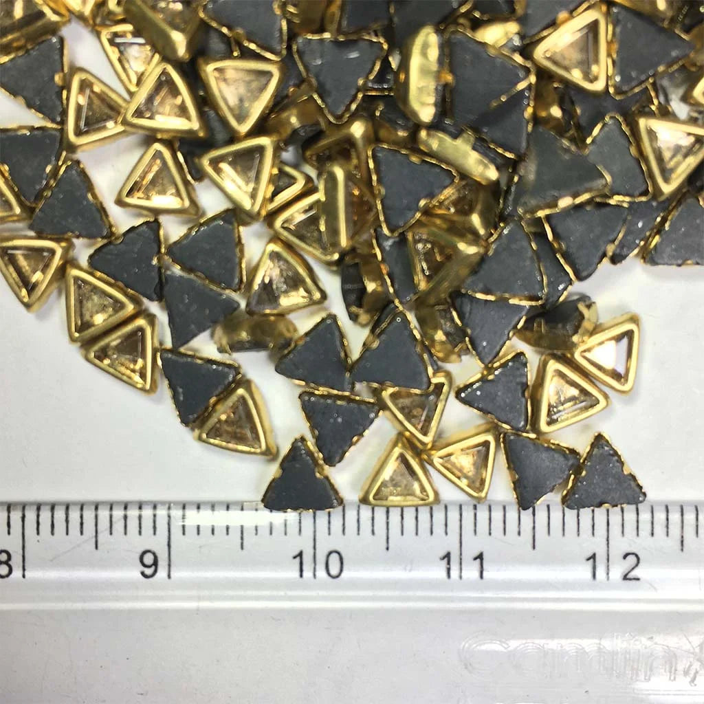 Kundan Stone 4mm(4/4) Gold Color Flat Back Framed Triangle Shape - 100 grams