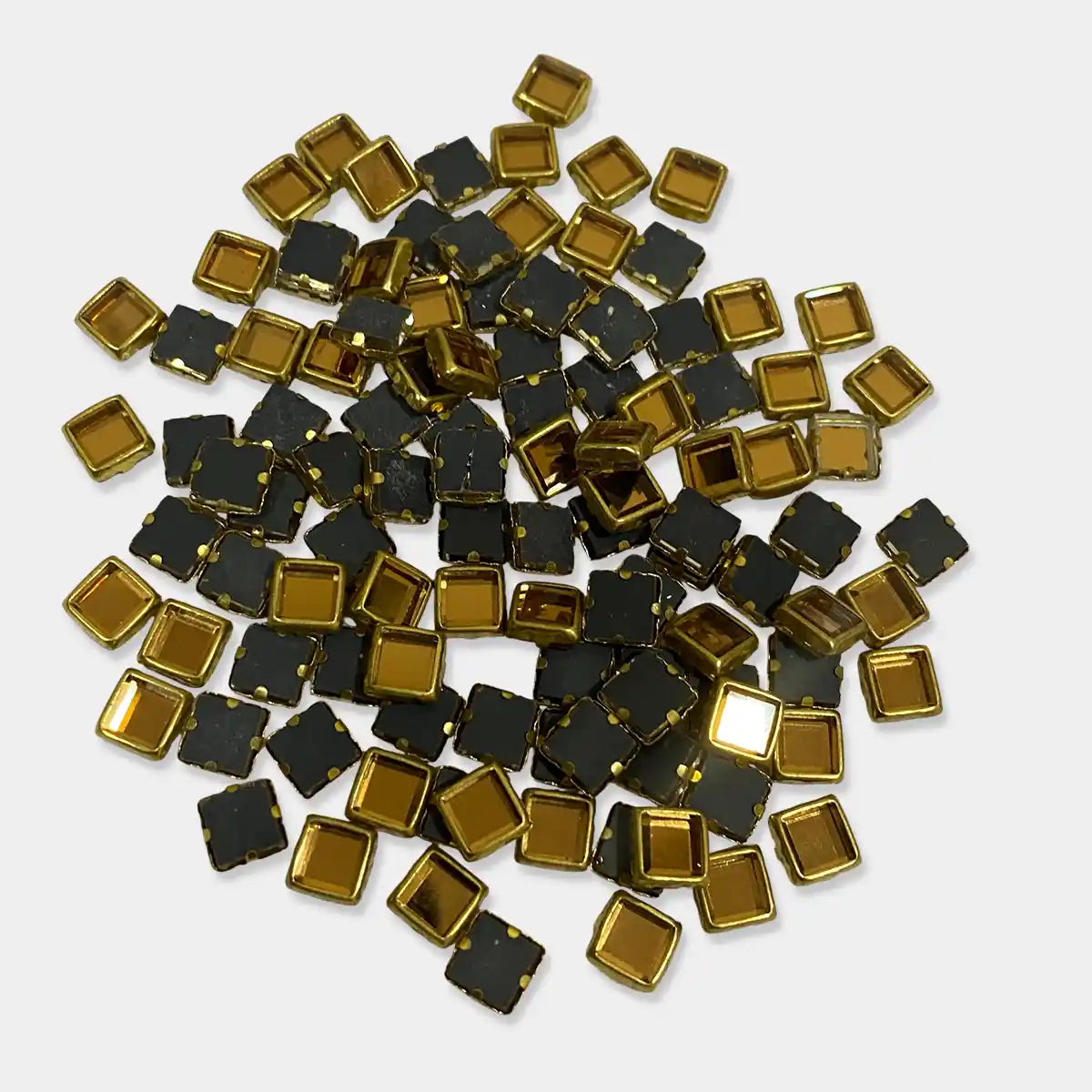Kundan Stone 6mm Gold Color Flat Back Framed Square Shape Mirror Type - 100 grams