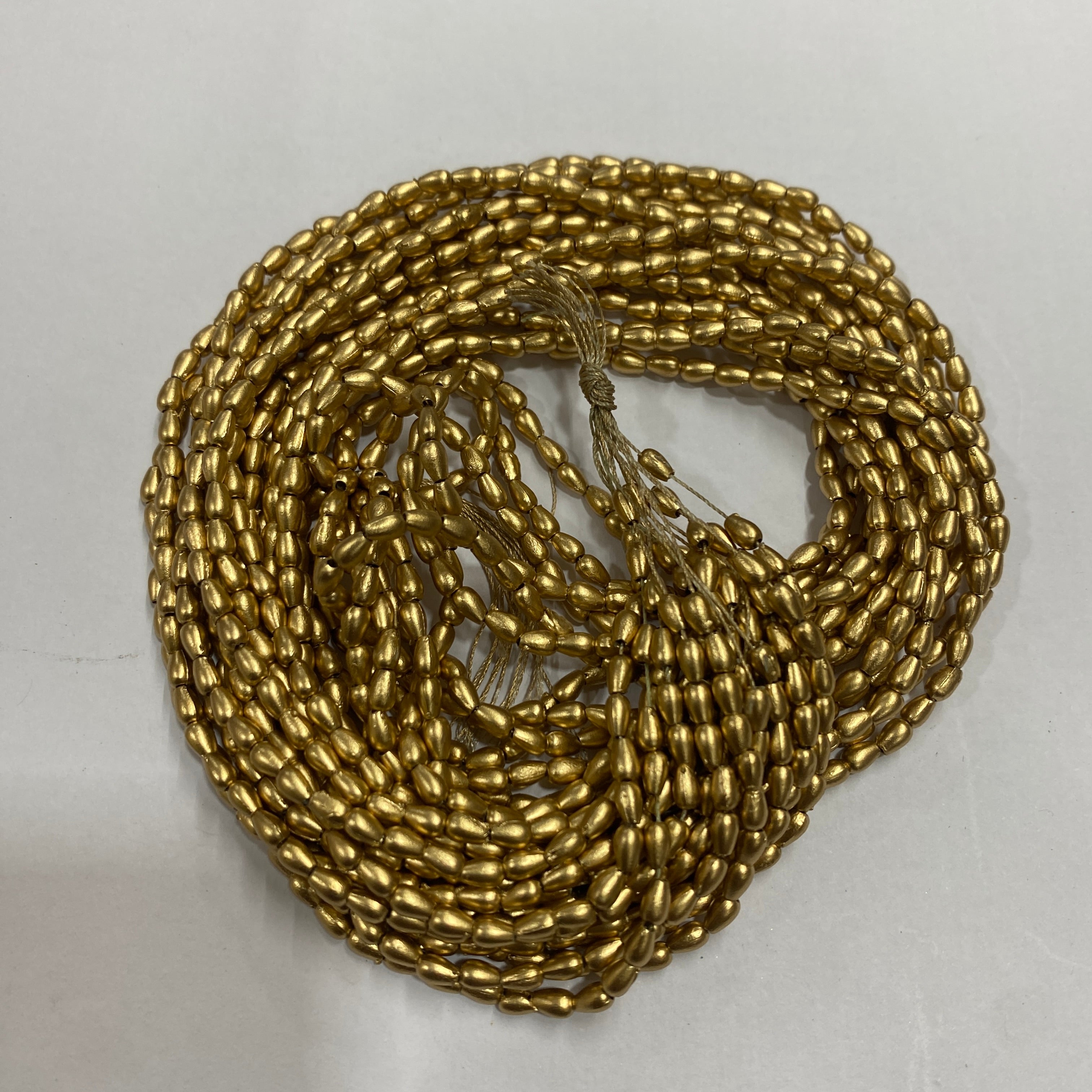 Drop Shape 3mm Bunch Beads – 5 Bunches (Each 12 Lines) – Dull Gold – A1 Quality