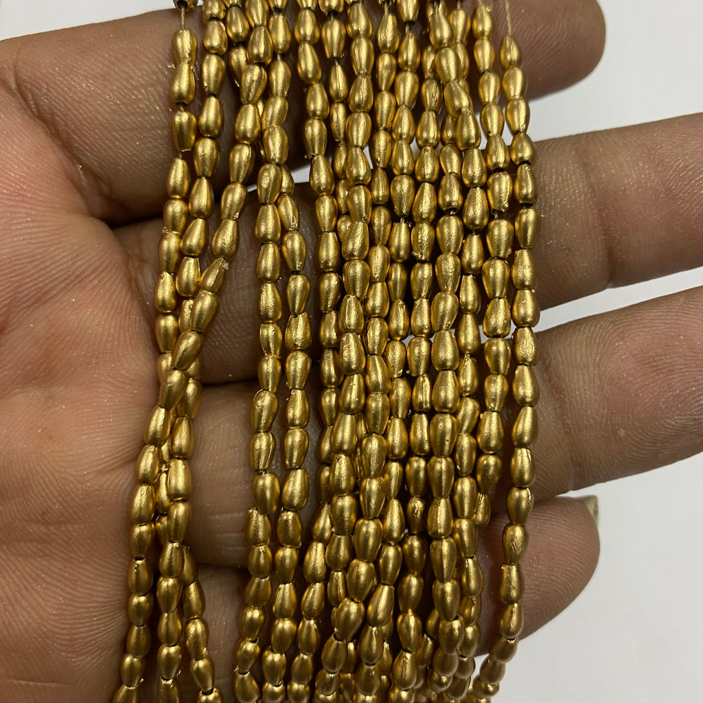 Drop Shape 3mm Bunch Beads – 5 Bunches (Each 12 Lines) – Dull Gold – A1 Quality