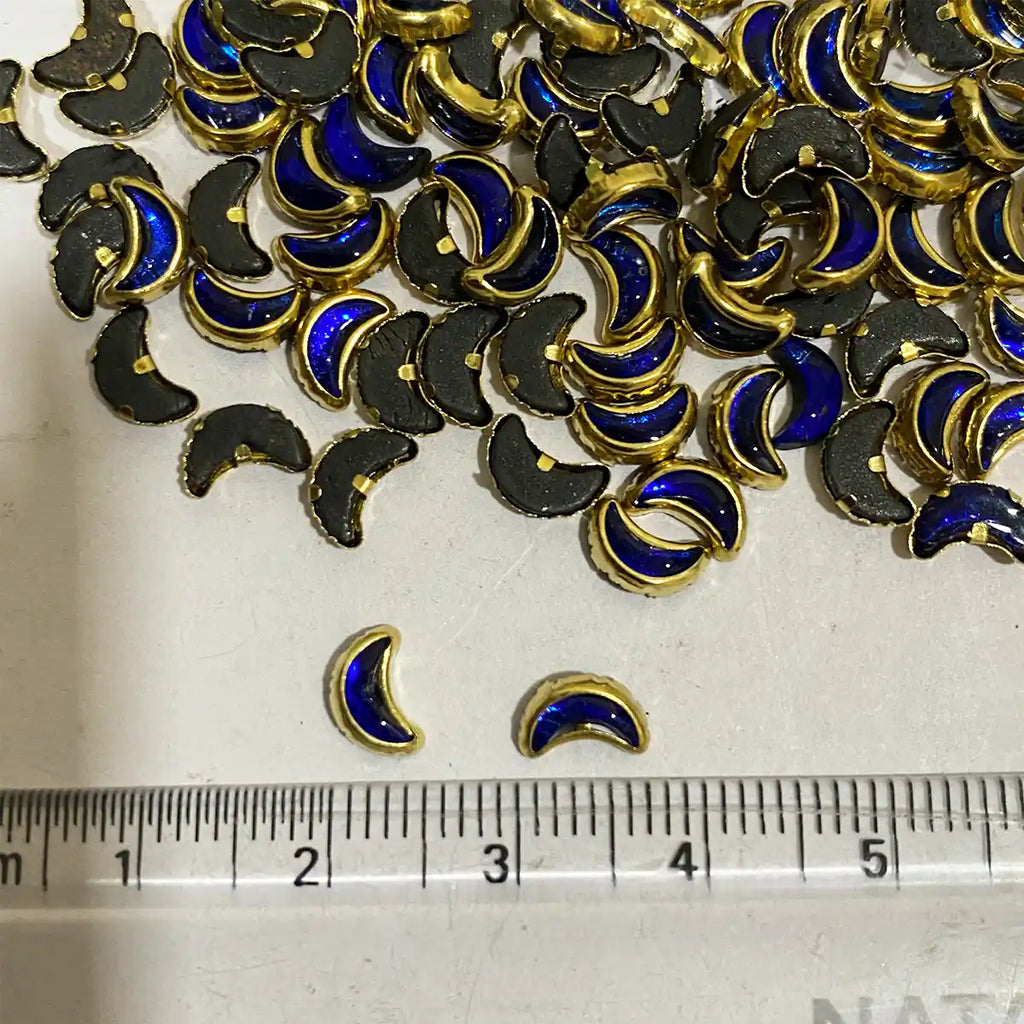 Glossy Kundan Stone 6x4mm Blue Color Crescent or Moon Shape - 50 grams