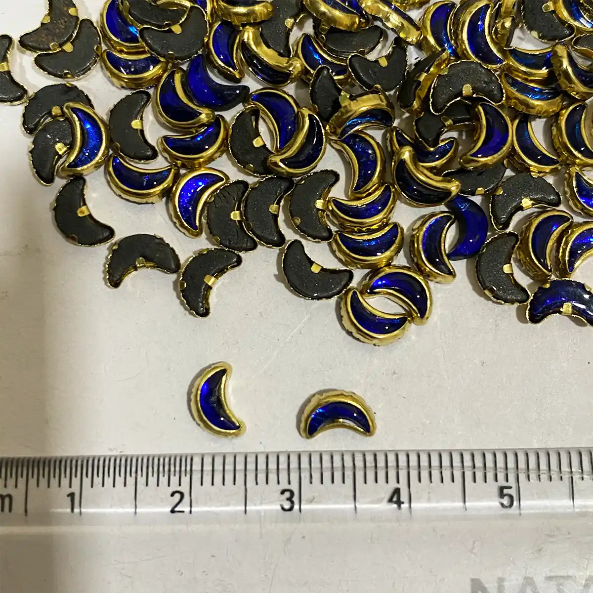 Glossy Kundan Stone 6x4mm Blue Color Crescent or Moon Shape - 50 grams