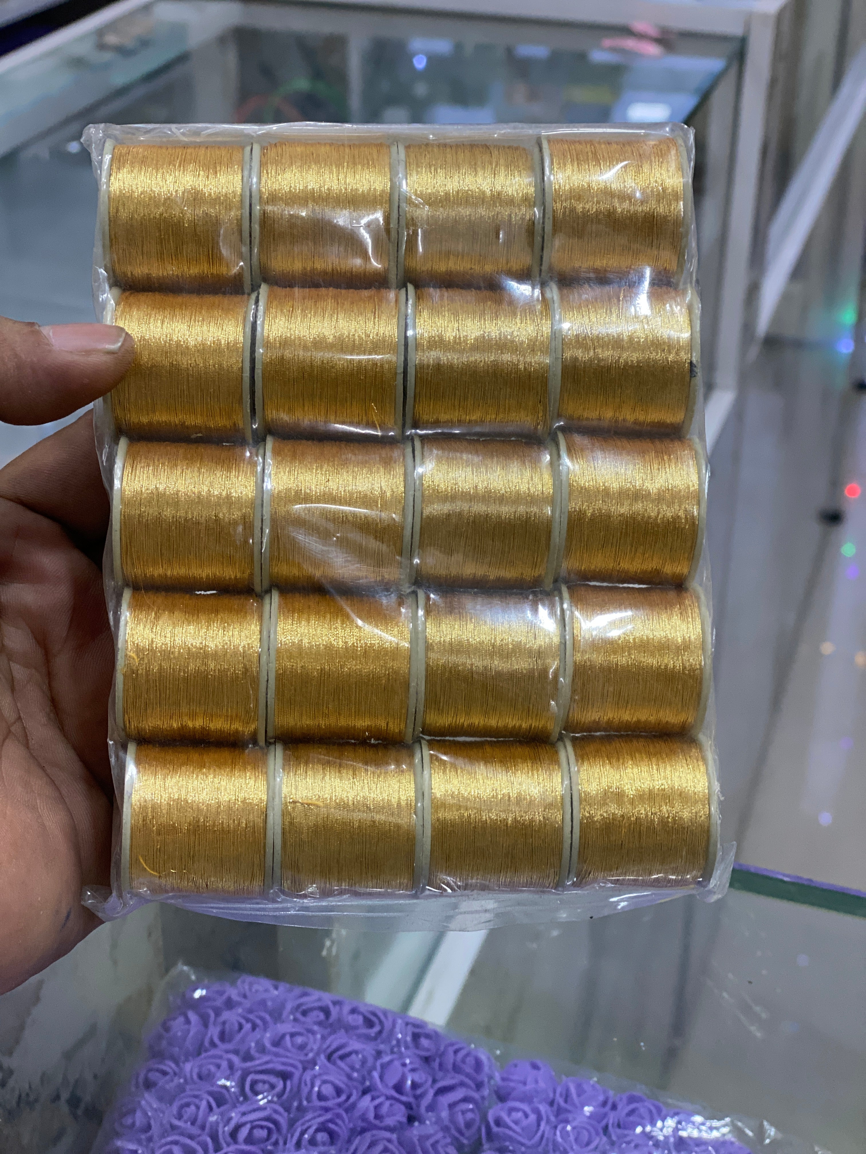 Gold Color Zari Threads Pack of 20 Reels