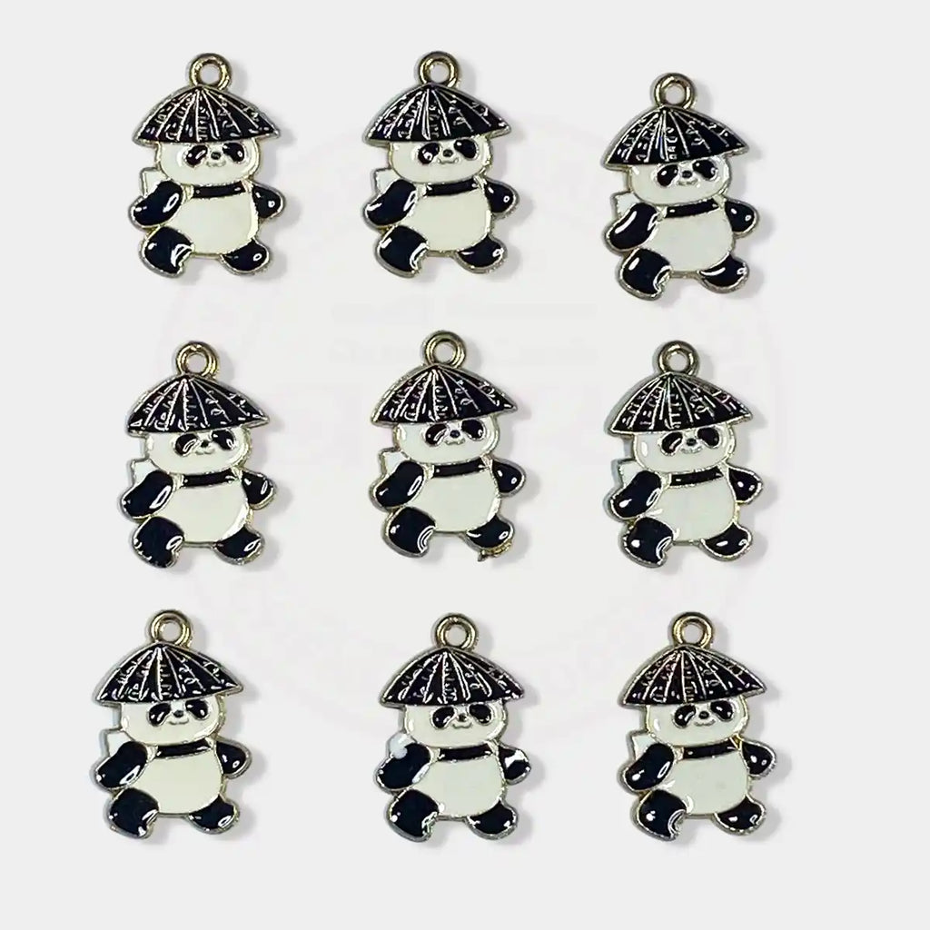 Panda Charm With Cap for Keychains Bracelets Making - Pack of 10 Pieces