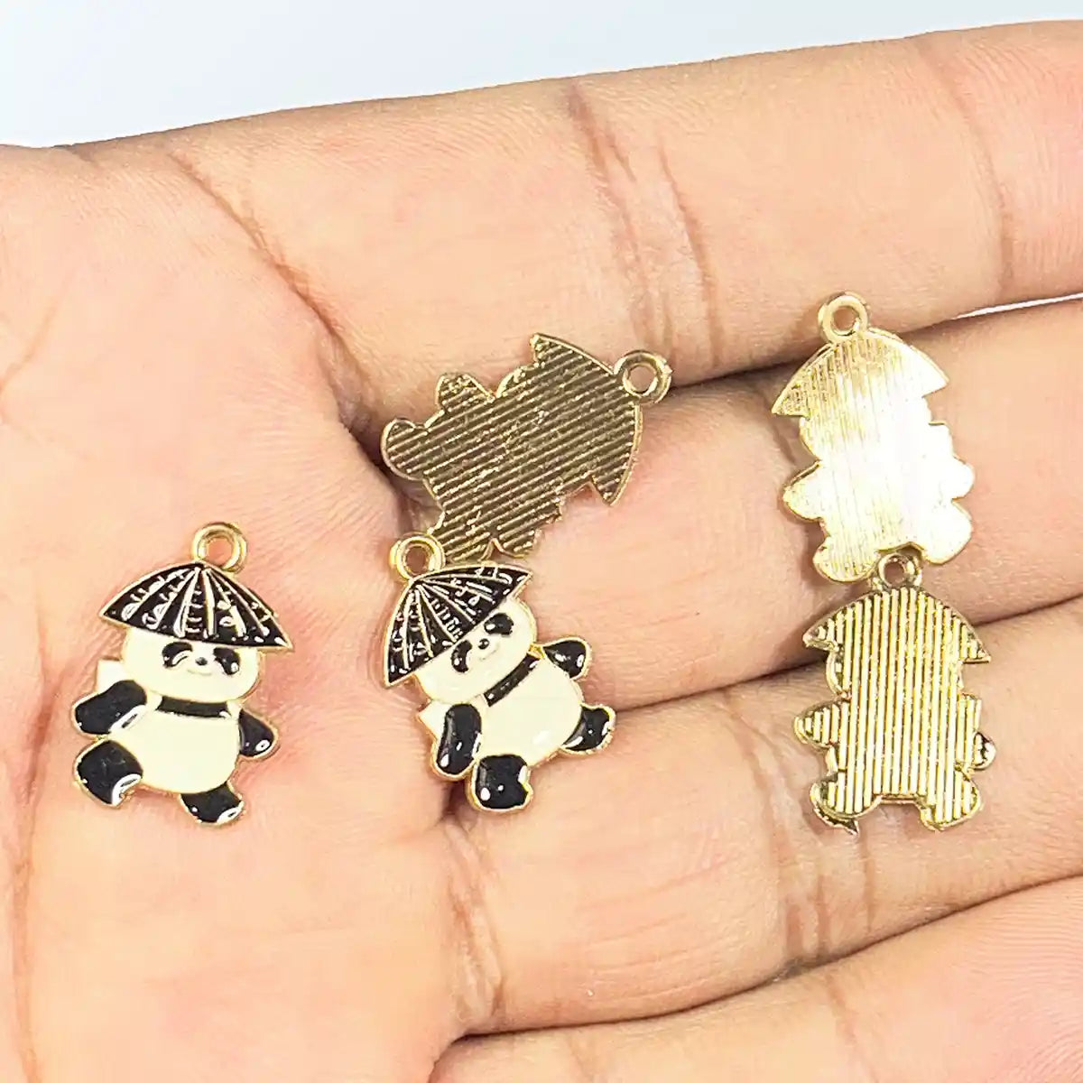 Panda Charm With Cap for Keychains Bracelets Making - Pack of 10 Pieces
