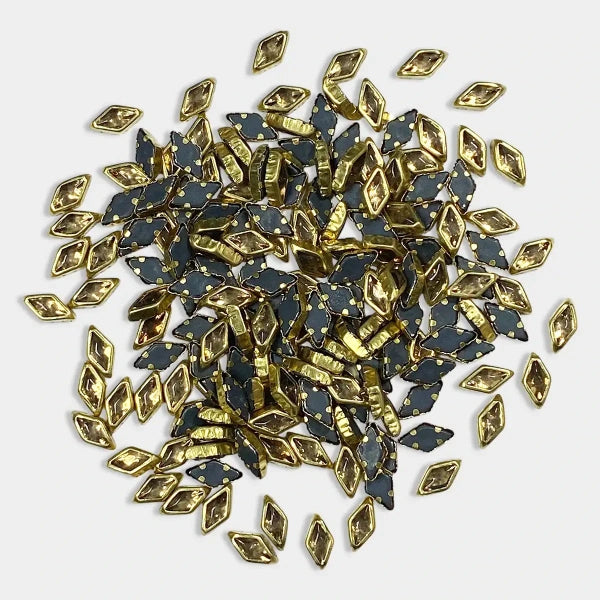 Kundan Stone 8mmX5mm Gold Color Flat Back Framed Diamond or Kaju katli Shape - 100 grams