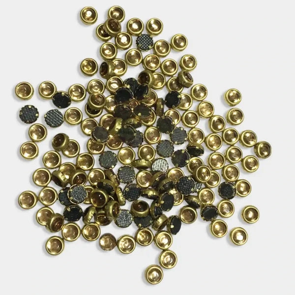 Kundan Stone 4MM Gold Color Flat Back Framed Round Shape - Pack of 100 grams
