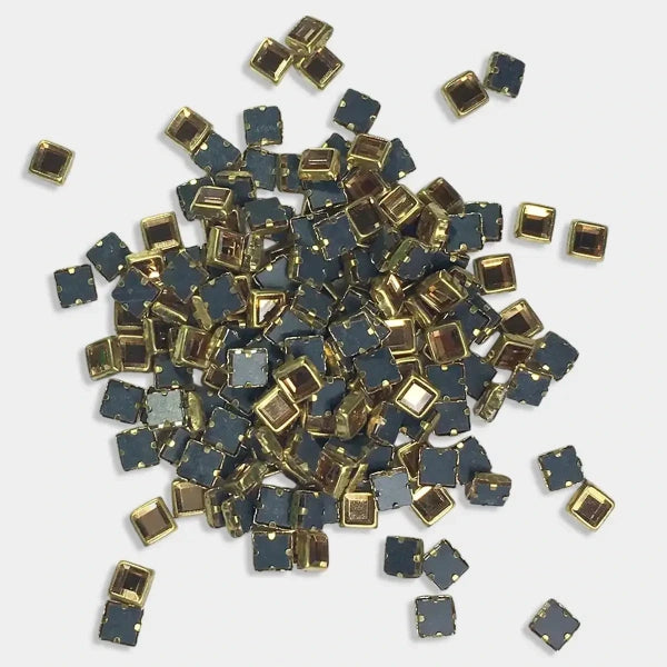 Kundan Stone 4mm Gold Color Flat Back Framed Square Shape Mirror Type - 100 grams