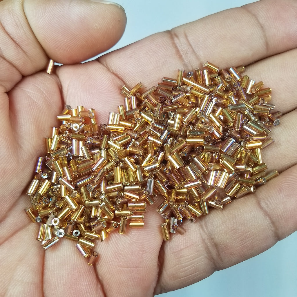 Tube or Salli Beads 4mm Gold with MultiColor Shade - Pack of 50 Grams