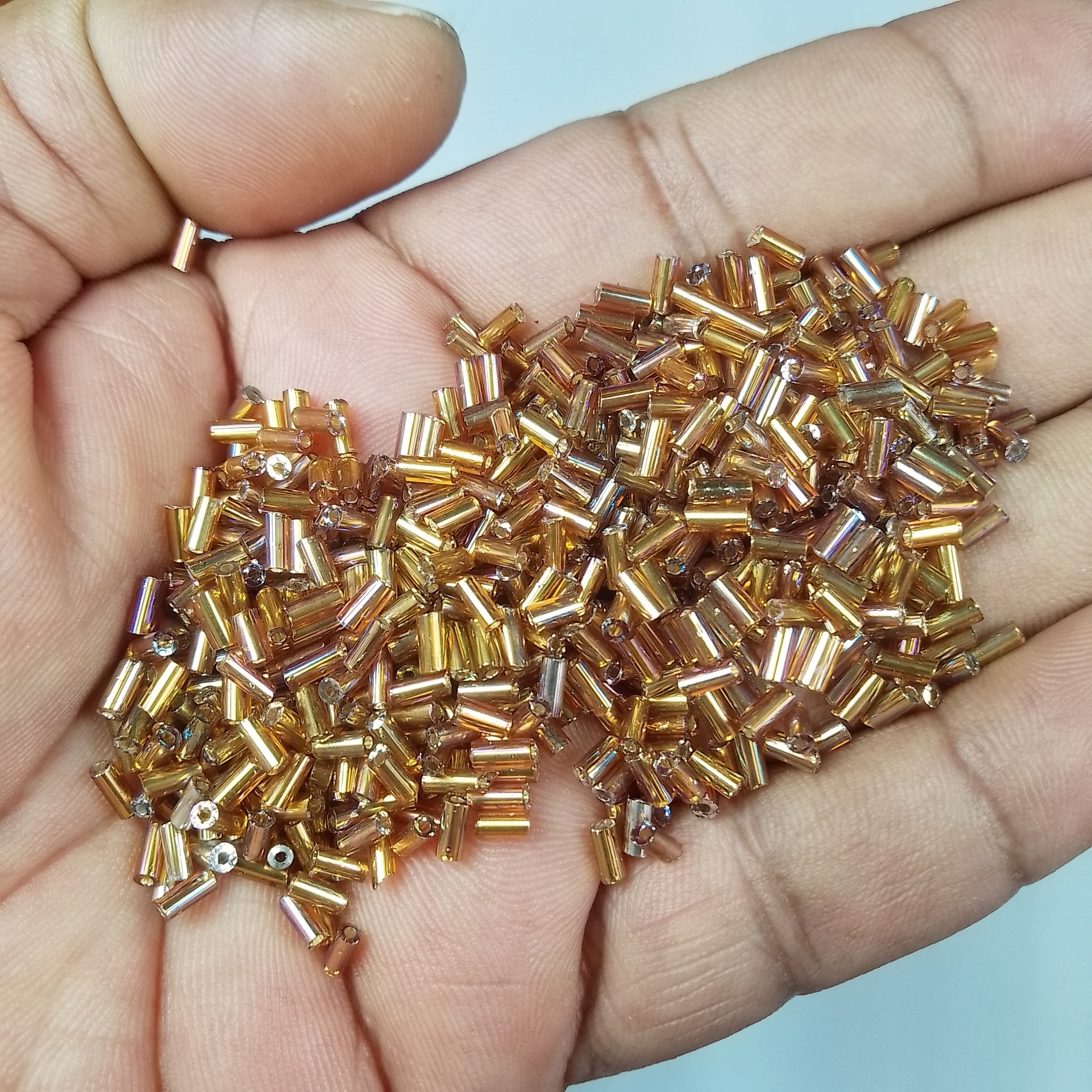 Tube or Salli Beads 4mm Gold with MultiColor Shade - Pack of 50 Grams