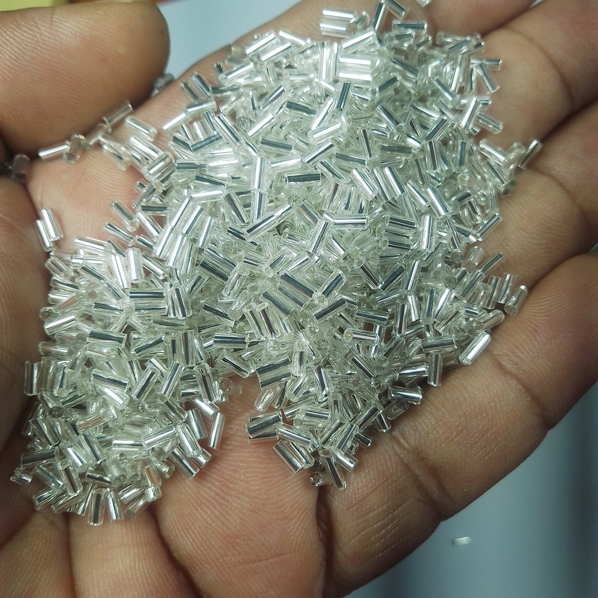 Tube or Salli Beads 4MM White or Clear Glass - Pack of 50 grams