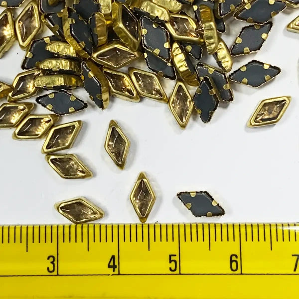 Kundan Stone 8mmX5mm Gold Color Flat Back Framed Diamond or Kaju katli Shape - 100 grams